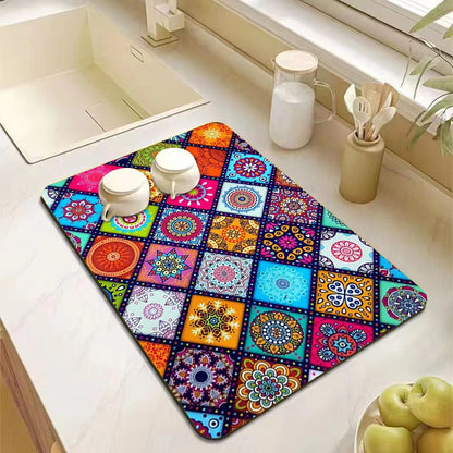 Mandala Absorbent Kitchen Counter Mat
