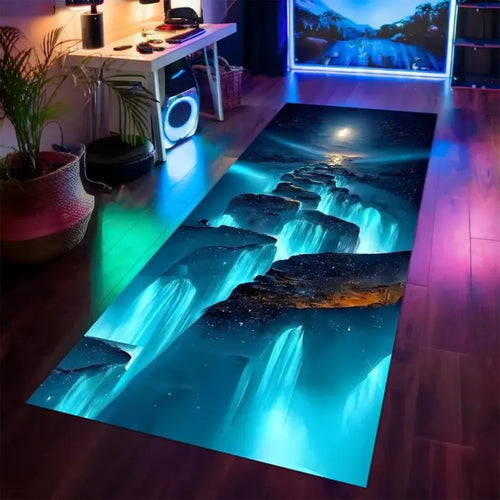 3D glowing waterfall cliff runner rug