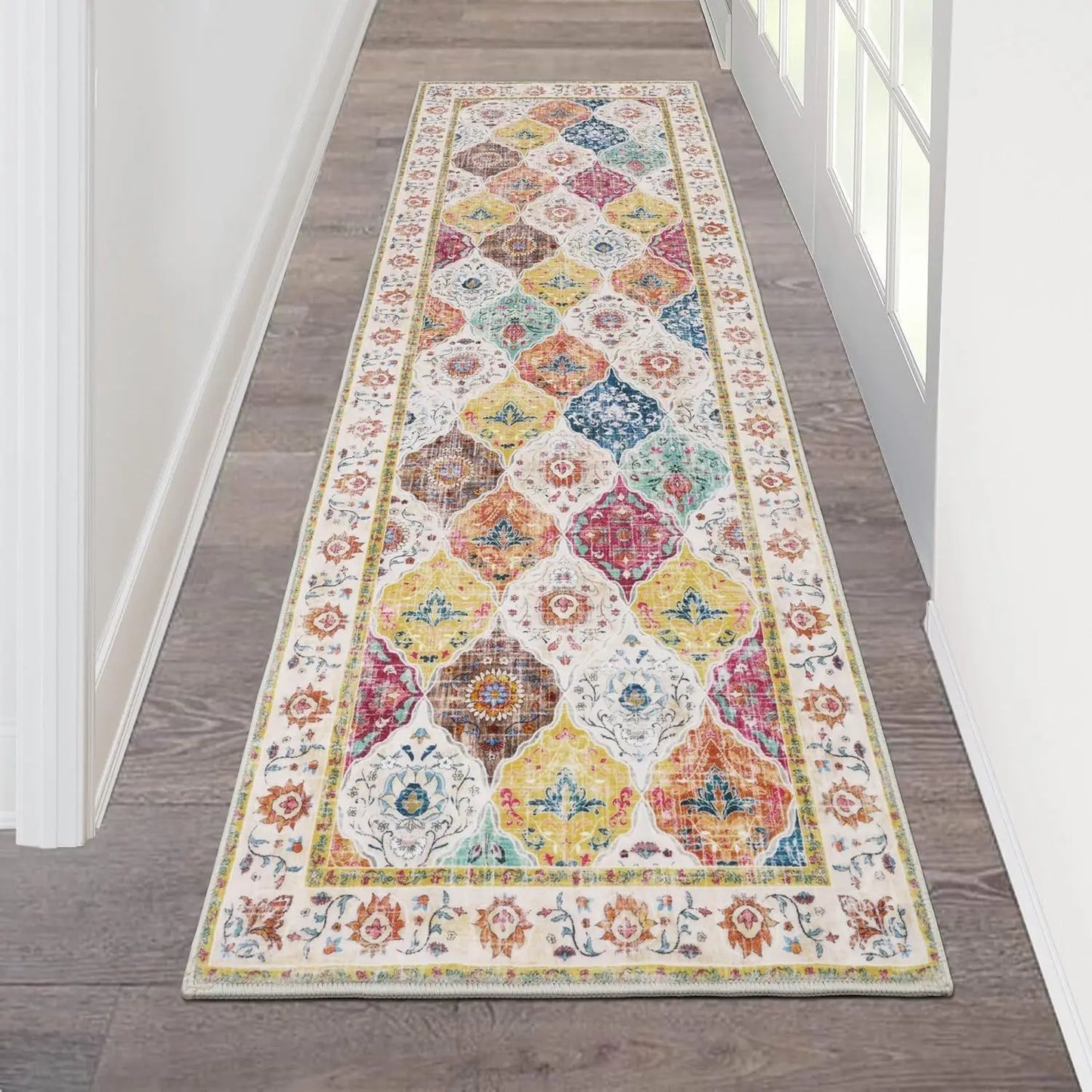 VIKAMA Bohemian American Retro Runner Carpet Non-Slip Living Room Corridor Floor Mat
