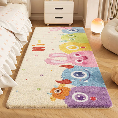Cartoon Plush Bedside Floor Mat Soft Washable Kids Bedroom Rectangle Carpet