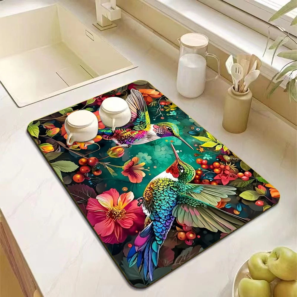 Hummingbird Absorbent Kitchen Drying Mat