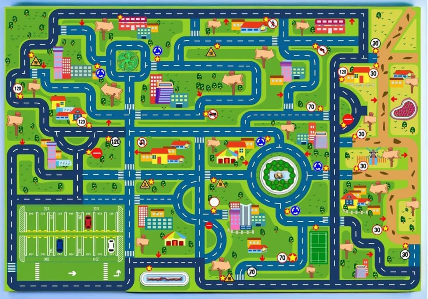 Kids city traffic interactive play rug