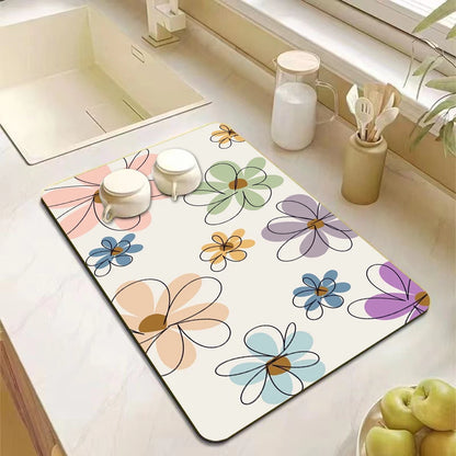 Modern Floral Kitchen Drying Mat