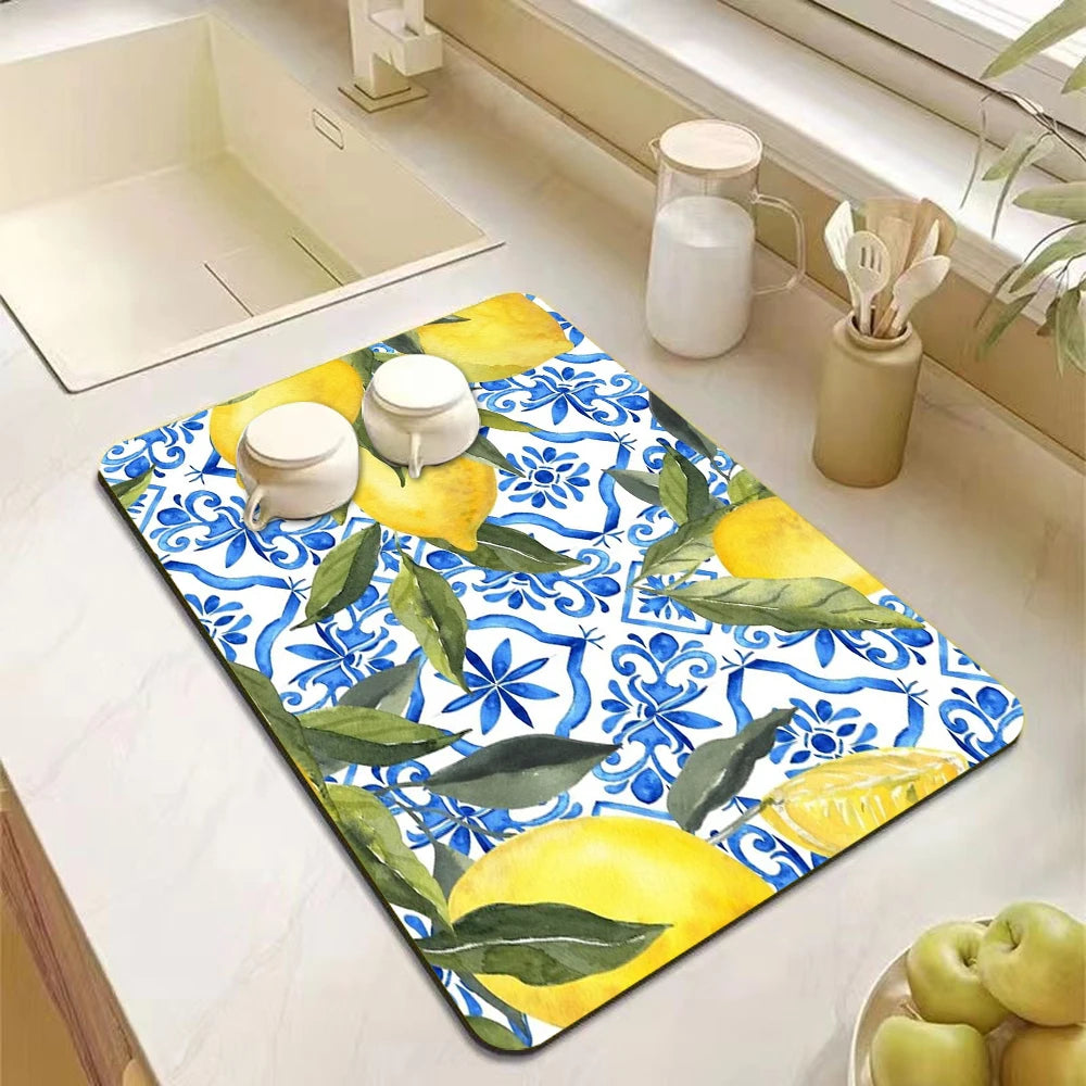Lemon Rubber Kitchen Drying Mat