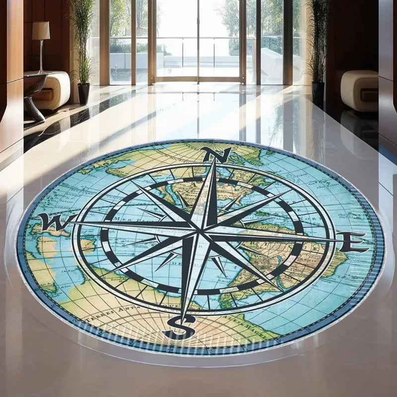 Compass Round Medallion Non-Slip Area Rug