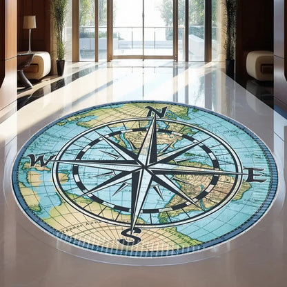 Compass Round Medallion Non-Slip Area Rug
