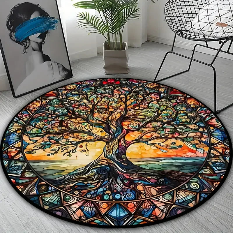 Horse Print Round Area Rug Non-Slip Machine Washable Carpet Bedroom Living Room Laundry Room Home Decor