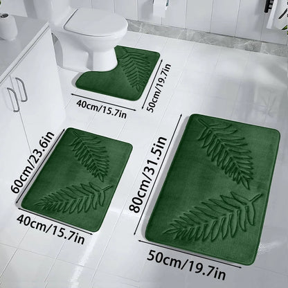 3PCS Bath Mat Set Non-Slip Soft Quick-Dry Absorbent Machine Washable Bathroom Rugs Home Floor Decor