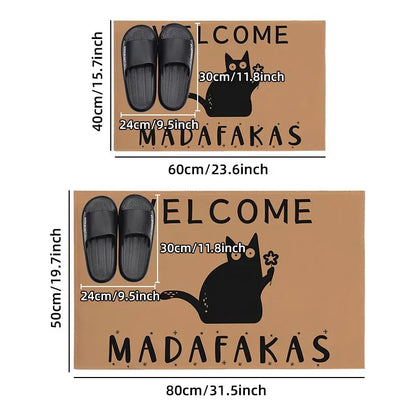 Dark Cat Funny Full Print Welcome Doormat Non-Slip Home Kitchen Bathroom Floor Rug Home Decor Gift Mat