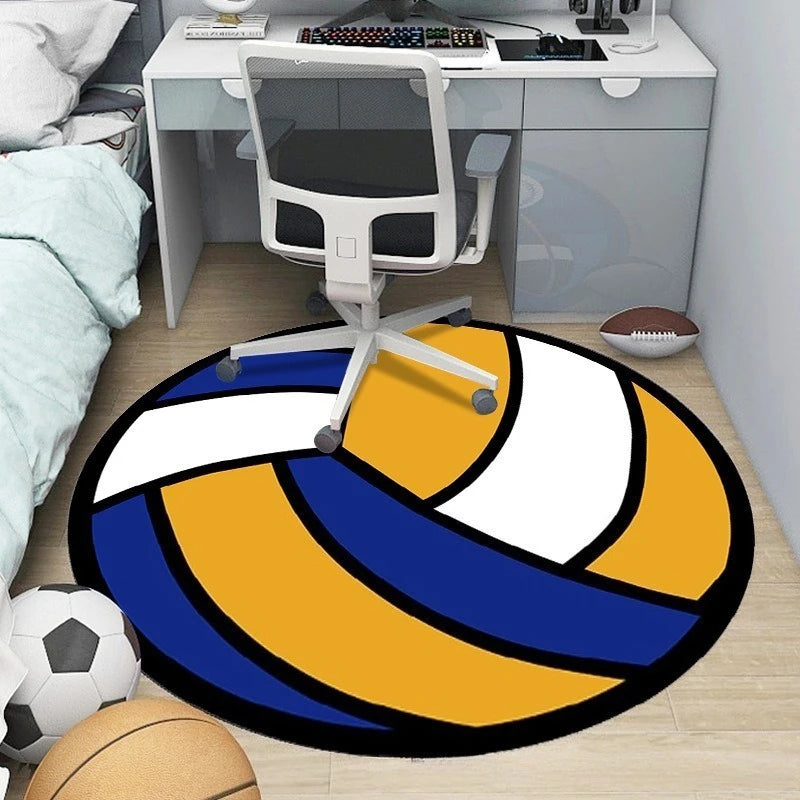 Round Carpet Football Basketball Volleyball Baseball Pattern Non-Slip Rug Bedroom Living Room Home Decor