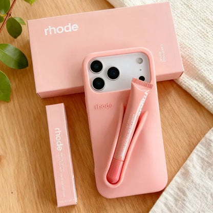 Rhode Lip Gloss iPhone Case – Silicone Makeup Phone Cover with Lipstick Holder
