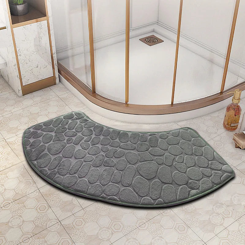 3D Cobblestone Velvet Bath Mat Non-Slip Absorbent Quick-Dry Washable Bathroom Door Rug