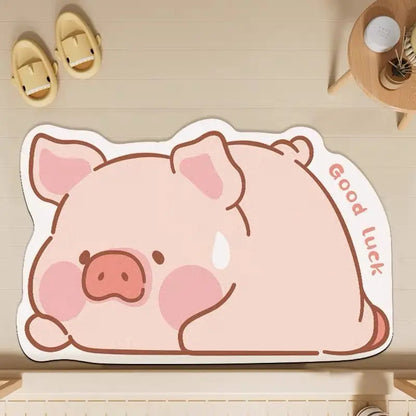 Lulu Pig Bathroom Absorbent Diatom Mud Non-Slip Quick-Dry Floor Mat Door Mat