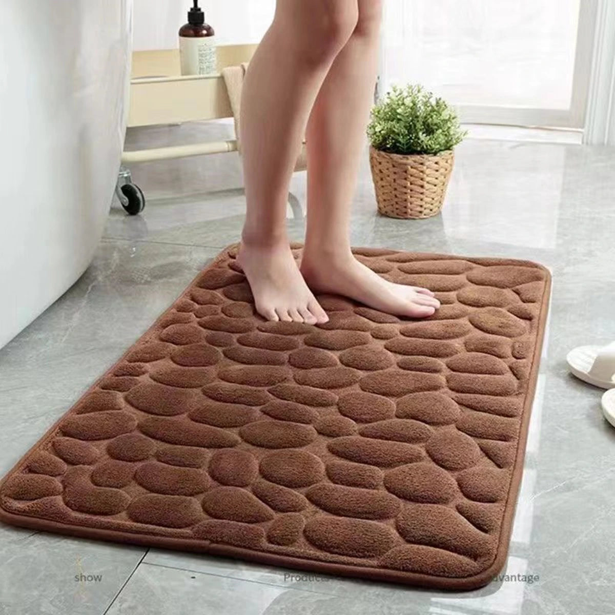 3D Cobblestone Embossed Bathroom Mat Non-Slip Absorbent Machine Washable Quick-Dry Bath Door Floor Mat