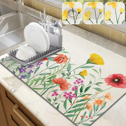 Watercolor Floral Absorbent Drying Mat