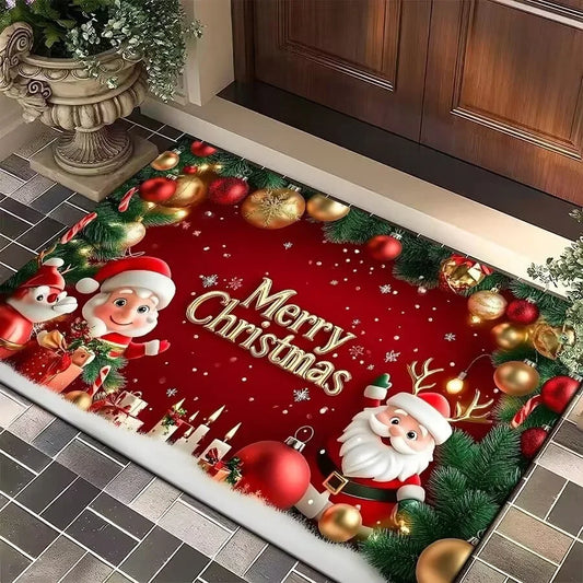 Christmas Tree Santa Claus Elk Festive Entry Door Floor Mat Non-Slip Bathroom Carpet Entrance Doormat