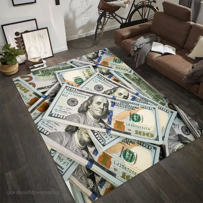 100 Dollar Bill Area Rug Ben Franklin Dollar Bill Money Rug Unique US Currency Design Carpet Home Decor