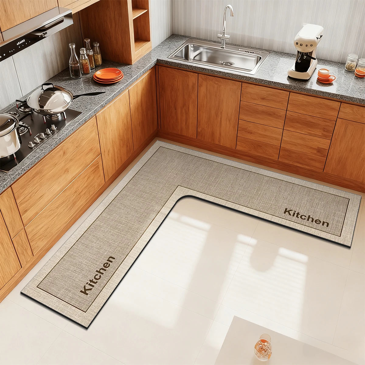 L-Shaped Diatomaceous Non-Slip Kitchen Mat