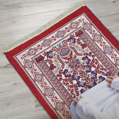 Portable cotton Muslim prayer rug for travel
