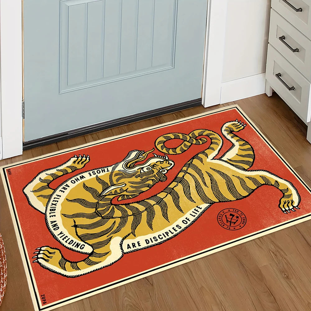 Retro Tiger Checkered Welcome Mat