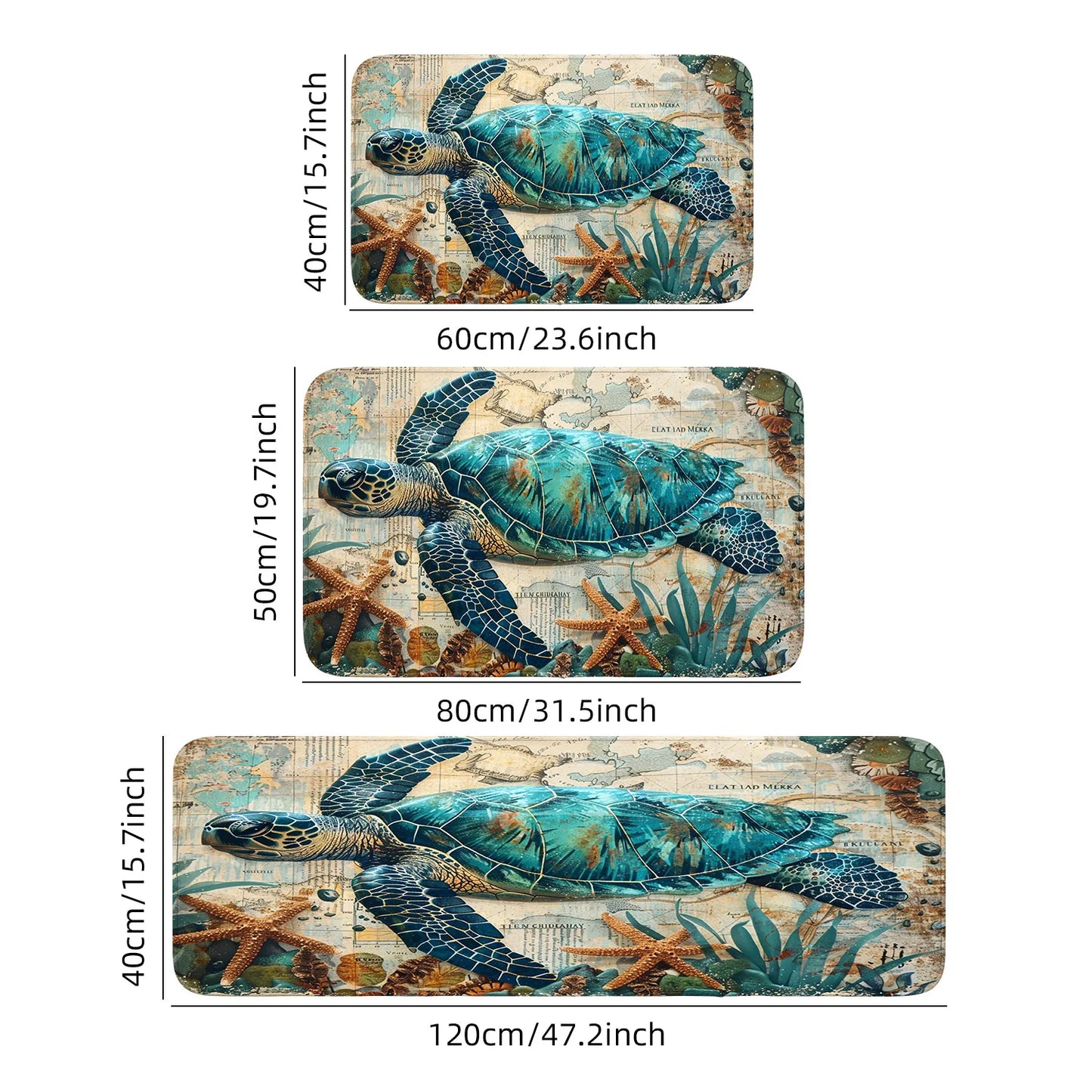 Dream ocean blue turtle seabed mat absorbent, non-slip, quick-drying carpet home, bathroom, kitchen door mat