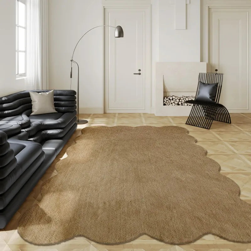 Modern Minimalist Solid Color Irregular Plush Washable Area Rug