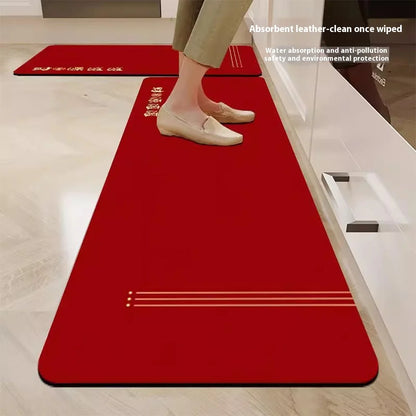 VIKAMA Diatomite Kitchen Mat Non-Slip Cuttable Red Entrance Bathroom Carpet