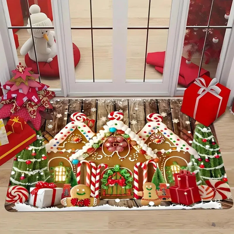 Christmas house snowflake holiday area mat
