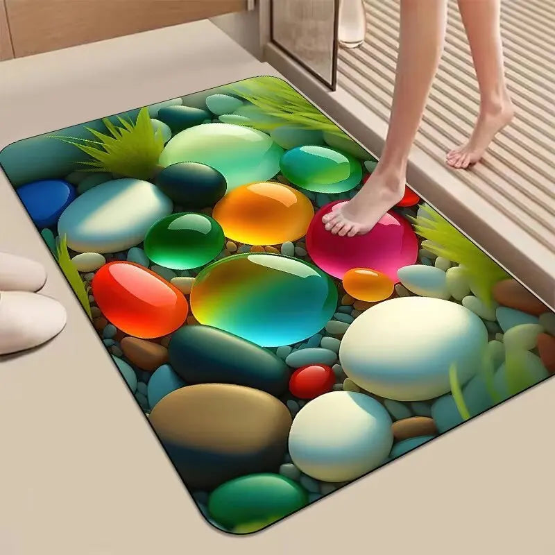 3D Stereoscopic Goose Door Mat Soft Stone Pattern Non-Slip Dirt-Resistant Rug Living Room Home Decor
