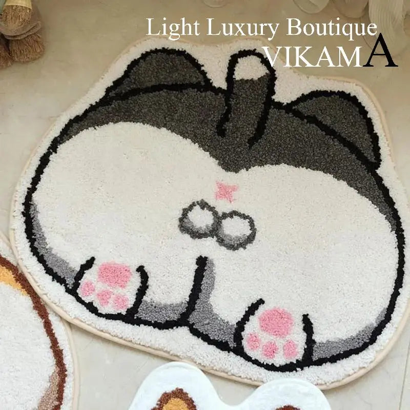 VIKAMA Cartoon Corgi Rug Soft Warm Non-Slip Absorbent Bathroom Floor Mat Living Room Bedroom Doormat Home Decor