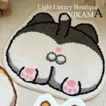 VIKAMA Cartoon Corgi Rug Soft Warm Non-Slip Absorbent Bathroom Floor Mat Living Room Bedroom Doormat Home Decor