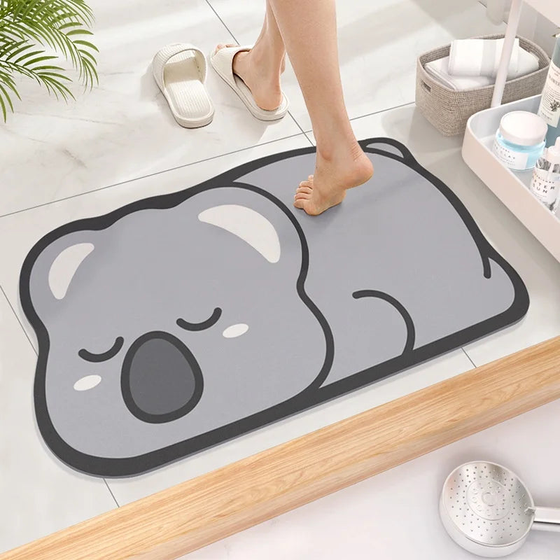 Cute Diatom Super Absorbent Bathroom Mat Cartoon Non-Slip Quick-Drying Toilet Bath Floor Mat