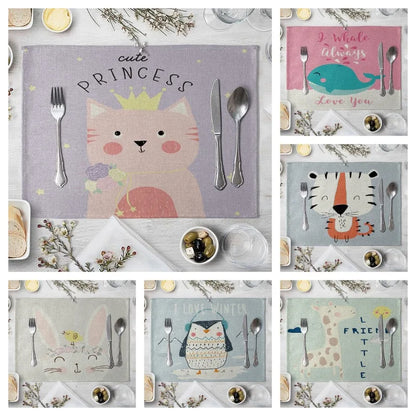 Cute Animal Cotton Linen Kids Placemat Set