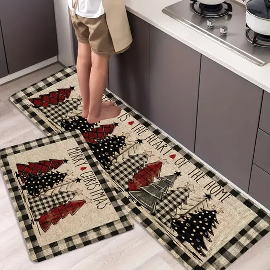 VIKAMA Christmas Tree Theme Non-Slip Home Decor Rug Set