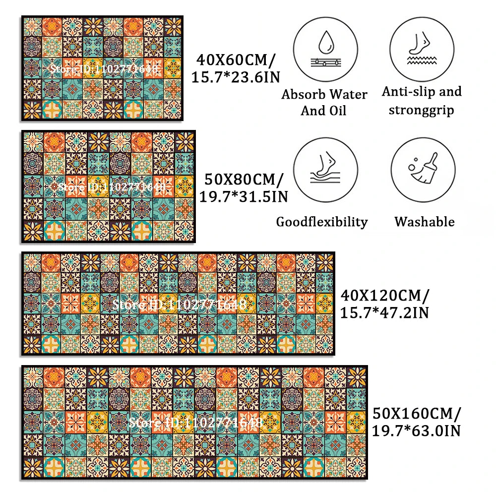 Retro Kitchen Rugs Non-Slip Absorbent Bedroom Luxury Entrance Doormat Washable Anti Fatigue Carpet Long Large Waterproof Mat
