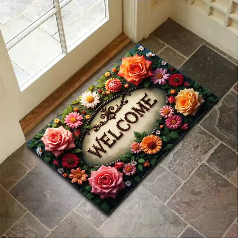 VIKAMA Summer Retro Non-Slip Door Mat Indoor Outdoor Bathroom Floor Rug Home Decor