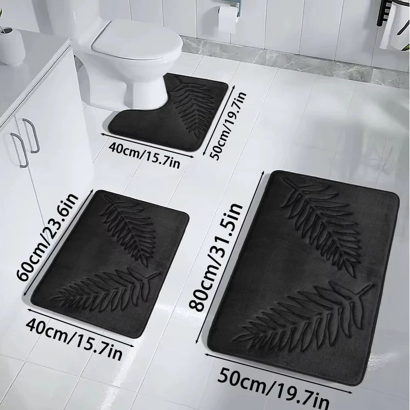 3PCS Bathroom Rug Set Non-Slip Ultra Soft Quick-Dry Washable Toilet Floor Mats