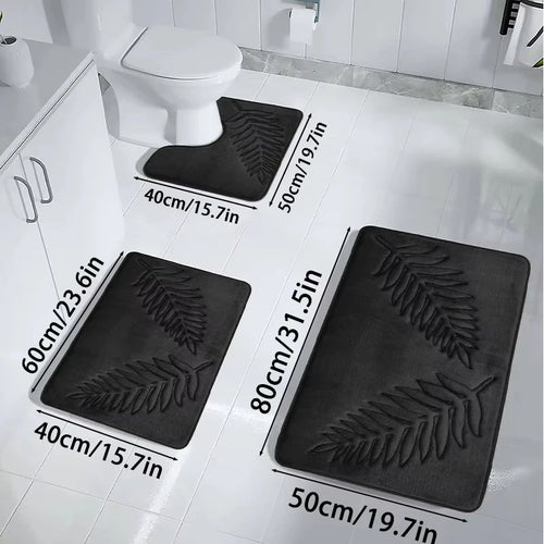 3PCS Bathroom Rug Set Non-Slip Ultra Soft Quick-Dry Washable Toilet Floor Mats