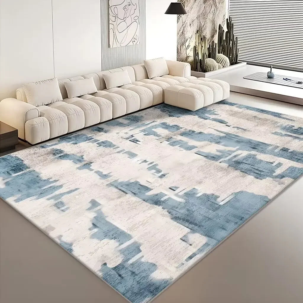 Modern Abstract Grey Plush Washable Area Rug
