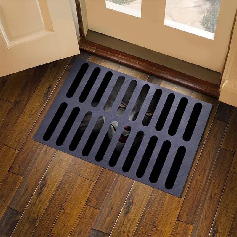 VIKAMA Halloween Clown Trap Rug 3D Illusion Non-Slip Bathroom Entrance Mat Home Decor