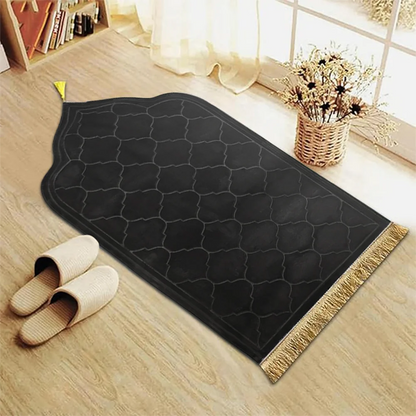 Thick Prayer Rug with Tassels Islamic Turkish Style Irregular Anti-Slip Soft Flannel Prayer Mat Carpet