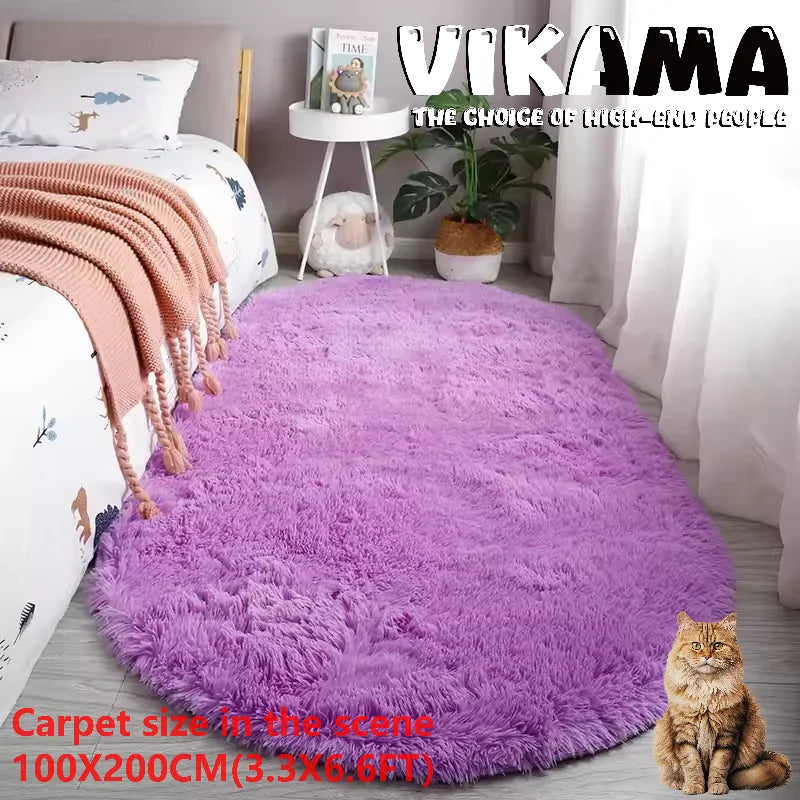 VIKAMA Oval Tie-Dye Rug Soft Bedside Living Room Kitchen Mat Home Decor