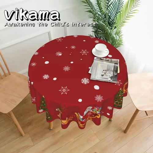 Christmas Snowflake Snowman Round Tablecloth Festive Indoor Party Kitchen Decor