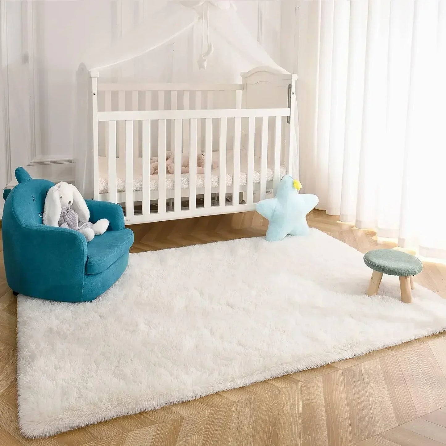 Fluffy Cream White Luxury Wool Area Rug