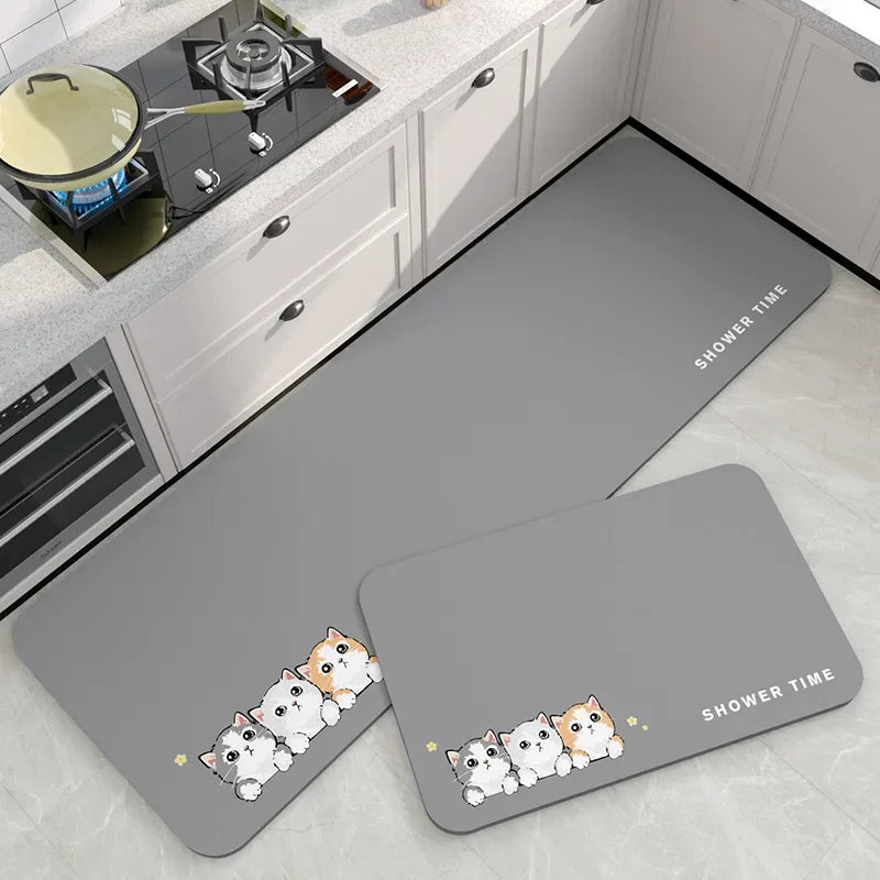VIKAMA Diatomite Kitchen Mat Non-Slip Waterproof Absorbent Cartoon Rug Home Decor