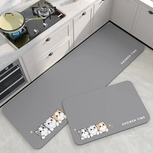 VIKAMA Diatomite Kitchen Mat Non-Slip Waterproof Absorbent Cartoon Rug Home Decor