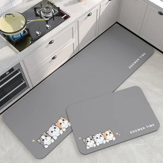 VIKAMA Diatomite Kitchen Mat Non-Slip Waterproof Absorbent Cartoon Rug Home Decor