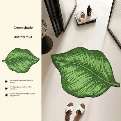 VIKAMA Green Leaf Absorbent Non-Slip Bathroom Mat