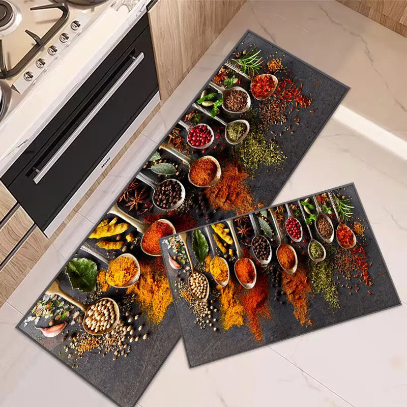 VIKAMA Crystal Velvet Kitchen Mat Non-Slip Printed Floor Rug Home Decor