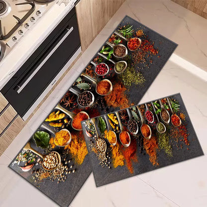 VIKAMA Crystal Velvet Kitchen Mat Non-Slip Printed Floor Rug Home Decor